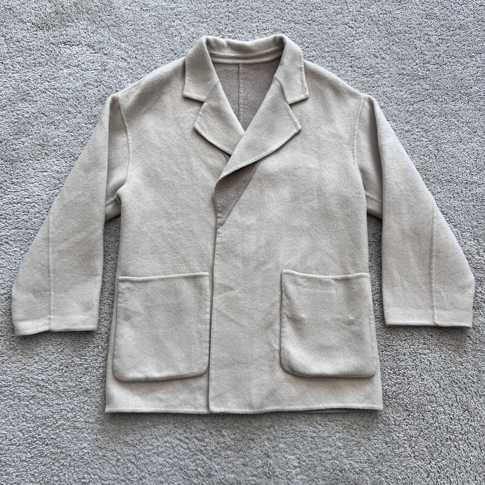 Loeuvre Reversible Wool Blazer Jacket Womens 1 Beige Gray Open Front
